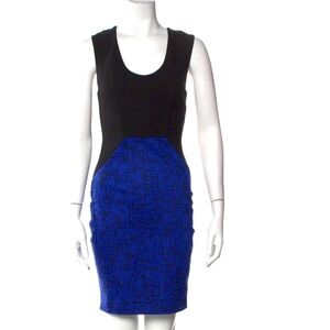 Robert Rodriguez Blue and Black Sheath Dress Sleeveless Scoop Neck Midi Size 10